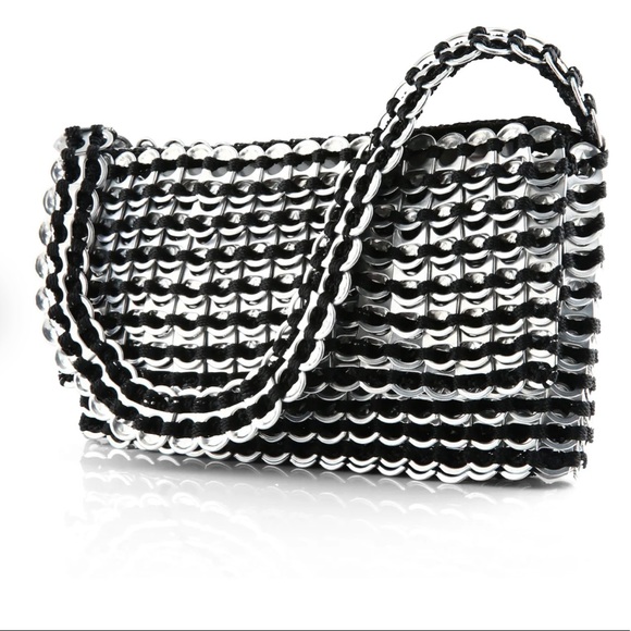 Recycled Plant Store Handbags - Recycled Soda Pop Top Shoulder Bag  & Zip Top Purse Silver Black Evening Bag